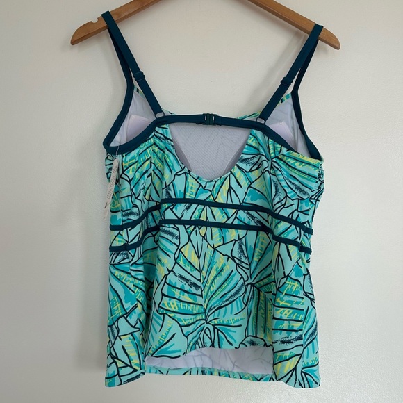 L.L. Bean Swimwear Patterned Tankini Top Size 14 Beach Glass Tropical Leaves - Picture 2 of 10